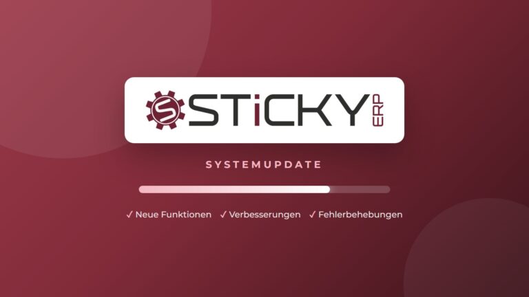 Sticky-ERP-Logo mit dem Schriftzug Systemupdate und einem Fortschrittsbalken